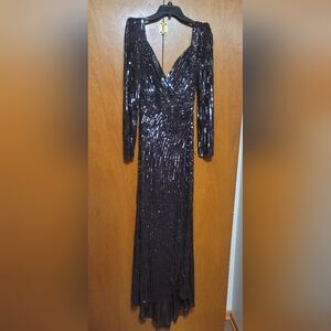 Mac Duggal 5379 Brown Sequin Long Sleeve Gown